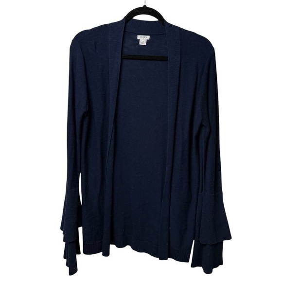 J. Crew Cardigan Women’s Open Front SZ M Navy Blue Bell Tiered Sleeve Uniform - Picture 1 of 10